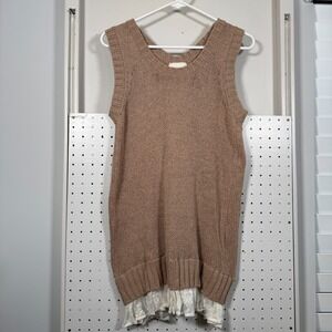 Clu Maille Sweater Vest Women's XS Brown Knit Slit-Back‎ Attached Lace USA Made